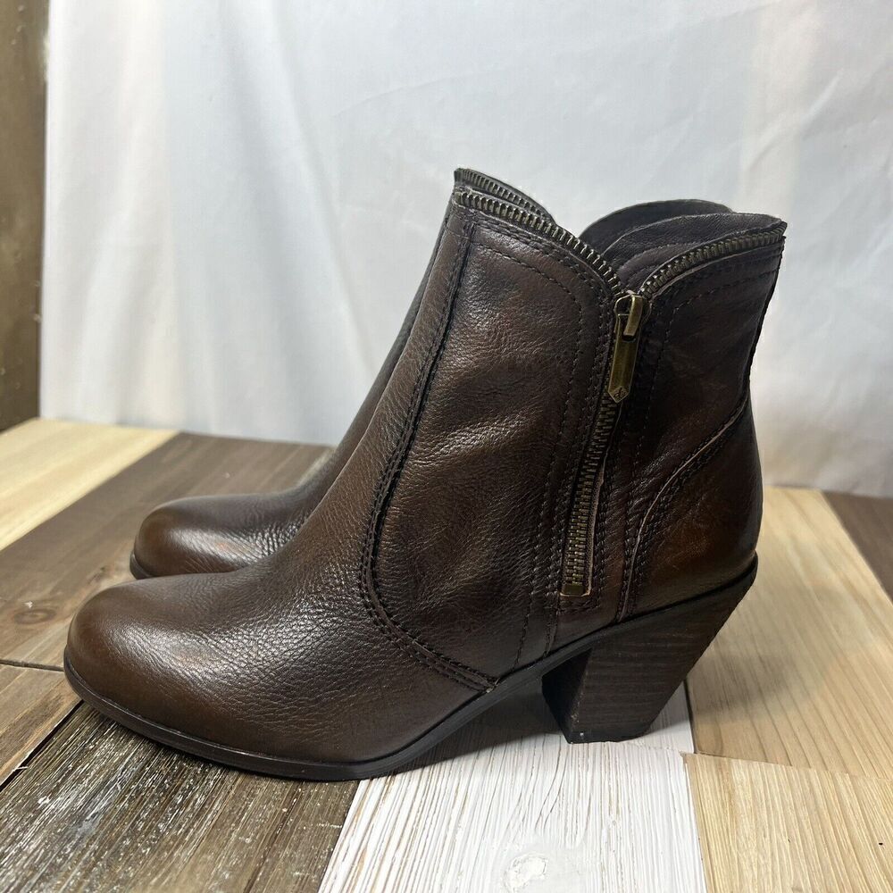 Anthropologie Sam Edelman Linden Booties Womens Size 7.5 Brown Leather Side Zip